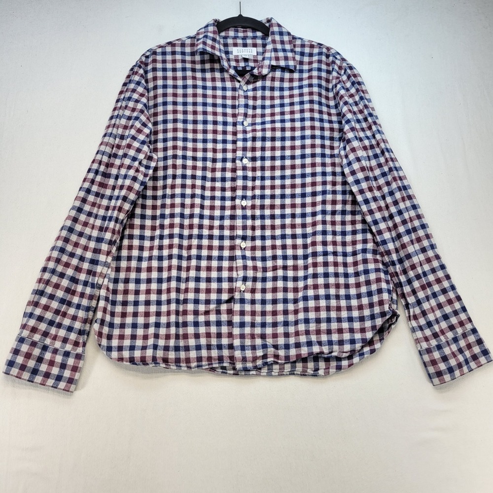 Barneys New York Button Down Mens XL Multi Color Gingham Plaid Flannel Shirt